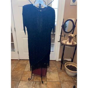 Vintage JOAN LESLIE Black Beaded Fringe Dress 14